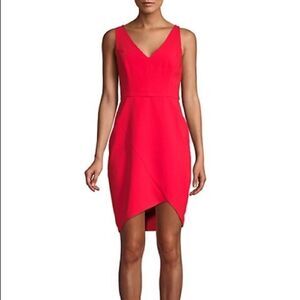 BCBGMAXAZRIA Sleeveless Double-V Sheath Asymmetrical Mini Cocktail Dress Red 8